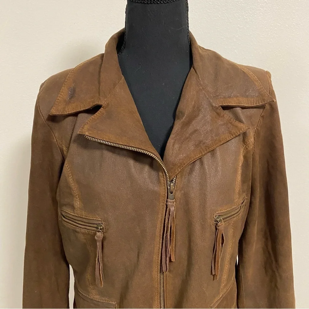 El Bomero Jacket Women’s Size Large Brown Suede Leather Motto Jacket Vintage - Picture 3 of 17